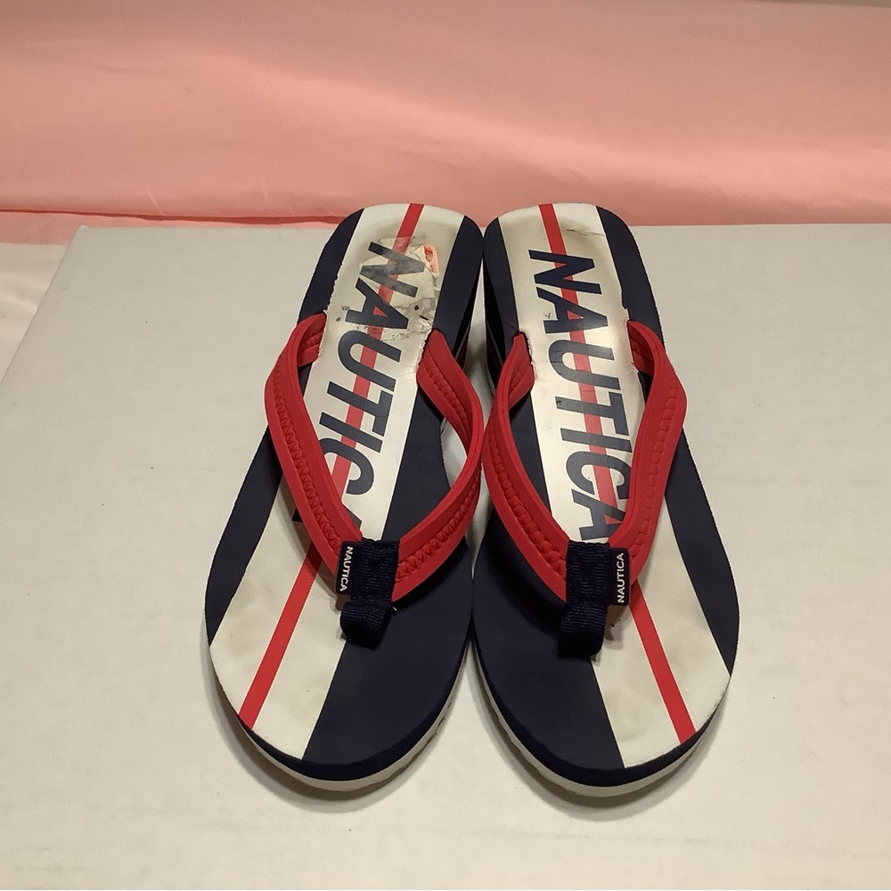 Nautica Navy, White & Red Striped Flip Flop Sandals